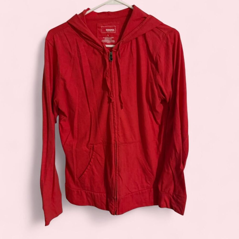 Sonoma shirt Women L red solid full zip up casual lightweight active